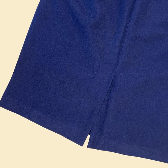 1970s wool midi skirt by Slices, size 13 vintage blue skirt w/ front pocket - Picture 8 of 10